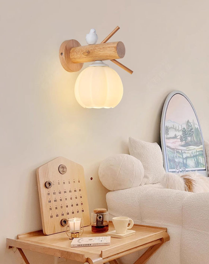 Nordic Solid Wood Bird Wall Lamp