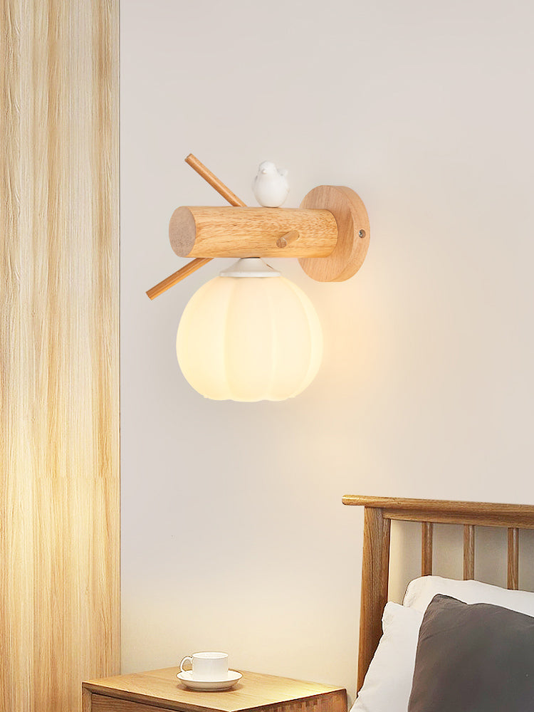 Nordic Solid Wood Bird Wall Lamp
