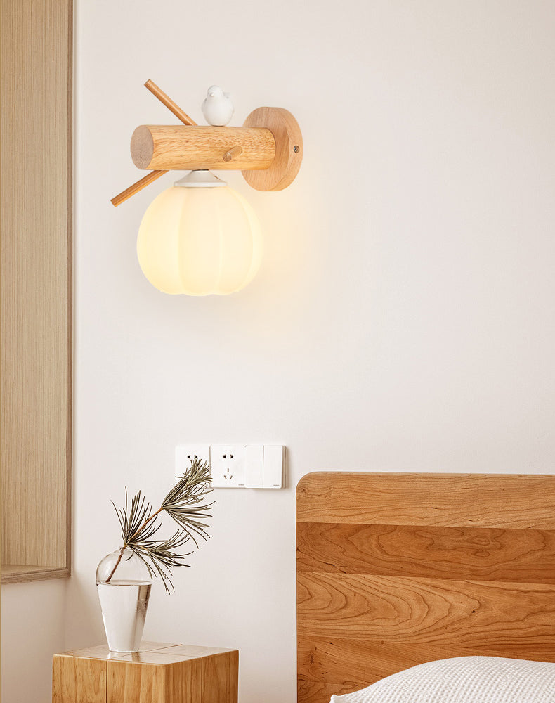 Nordic Solid Wood Bird Wall Lamp