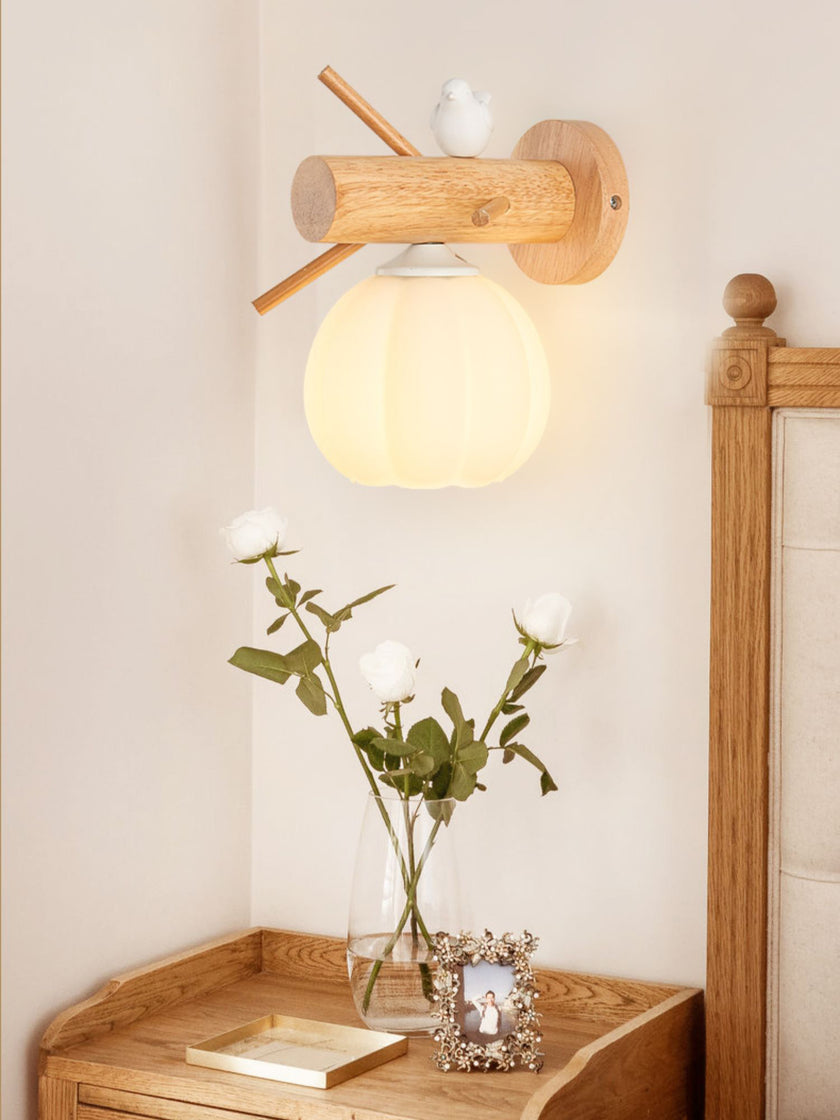 Nordic Solid Wood Bird Wall Lamp