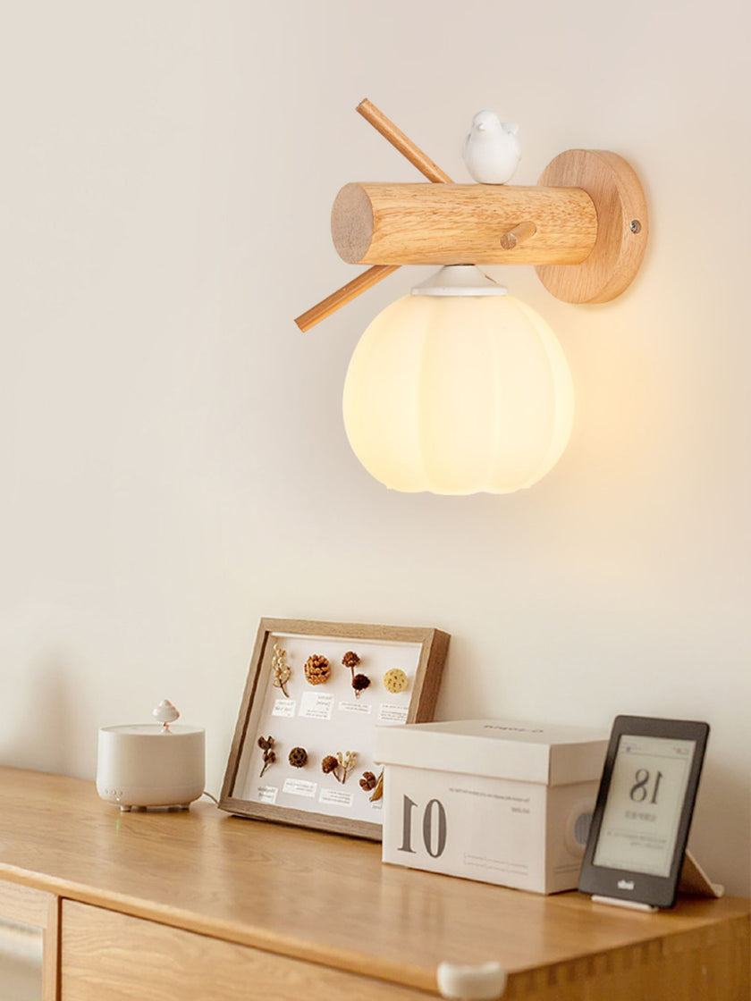 Nordic Solid Wood Bird Wall Lamp