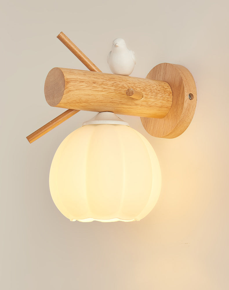 Nordic Solid Wood Bird Wall Lamp