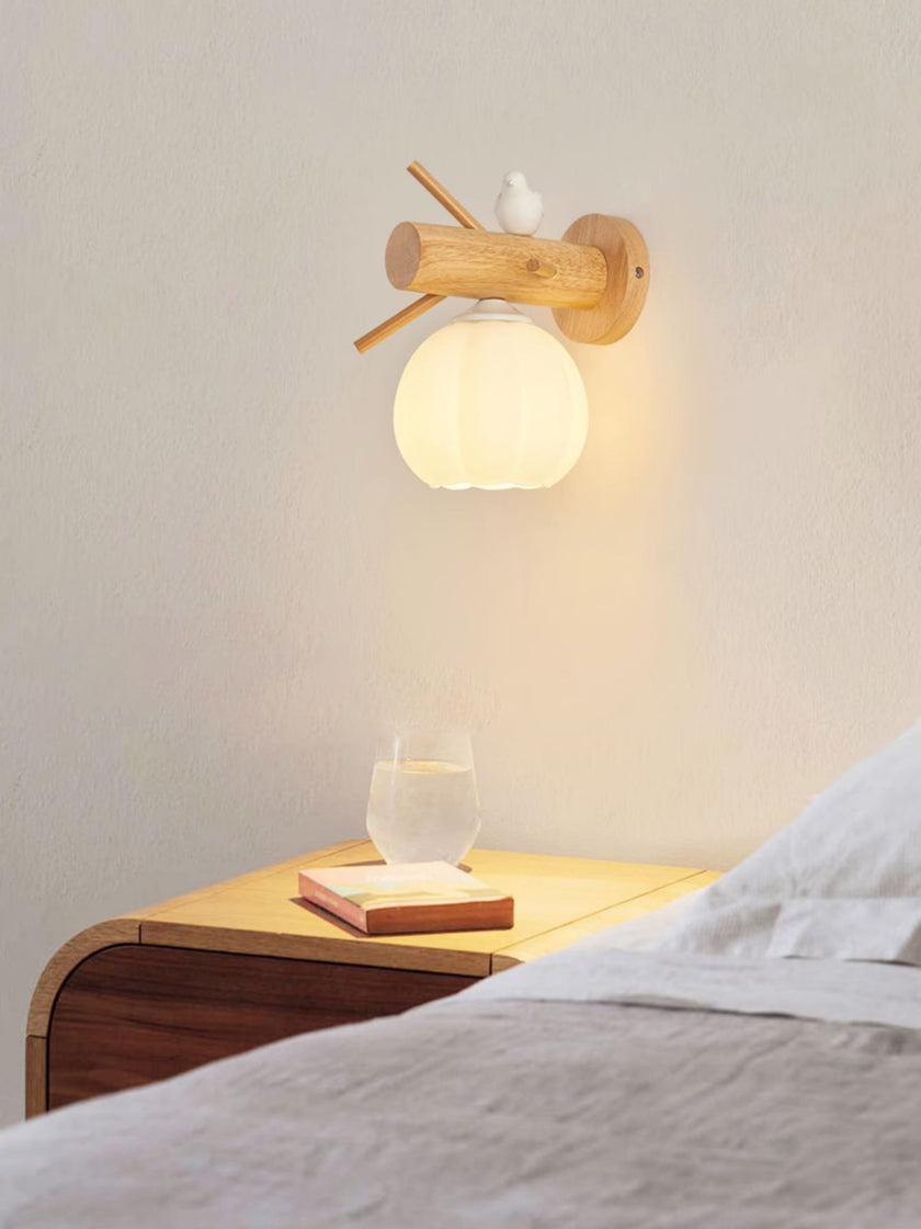 Nordic Solid Wood Bird Wall Lamp