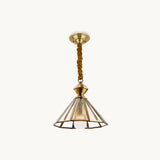 Lampadario in Ottone e Vetro Ombrello