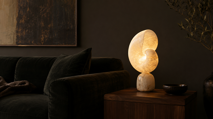 The Moonlight Effect: How to Style White Alabaster Table Lamps in Dark, Moody Rooms