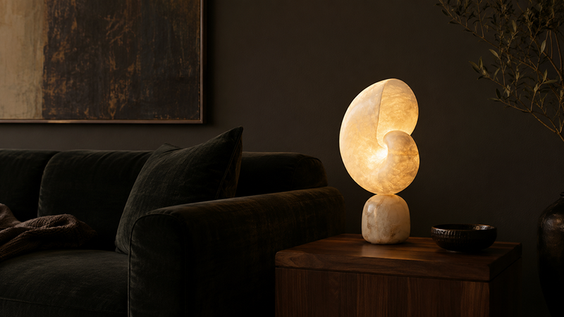 The Moonlight Effect: How to Style White Alabaster Table Lamps in Dark, Moody Rooms