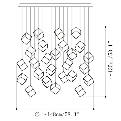 Square Art Glass Chandelier — Planos de dimensiones 6