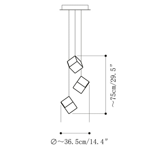 Square Art Glass Chandelier — Planos de dimensiones 2