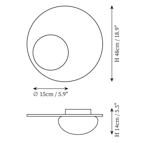 ∅ 18,9″ x H 5,5″ / Dia 48cm x H 14cm