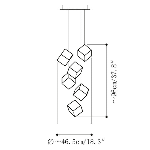 Square Art Glass Chandelier — Planos de dimensiones 3