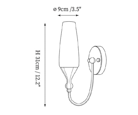 1-Light: Dia 9cm x H 31cm