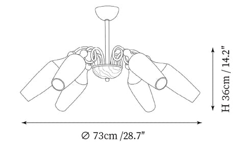 6-Lights: ∅ 28.7″ x H 14.2" / Dia 73cm x H 36cm