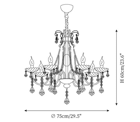 8 luminaires : ∅ 29,5″ x H 23,6″ / Dia 75cm x H 60cm