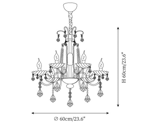 6 luminaires : ∅ 23,6″ x H 23,6″ / Dia 60cm x H 60cm