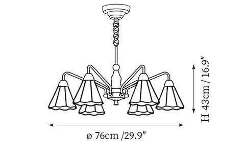 6-Lights: ∅ 29.9″ x H 16.9″ / Dia 76cm x H 43cm