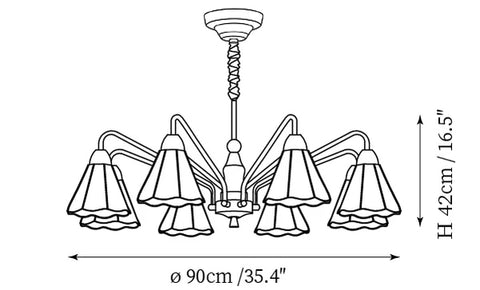 8-Lights: ∅ 35.4″ x H 16.5″ / Dia 90cm x H 42cm