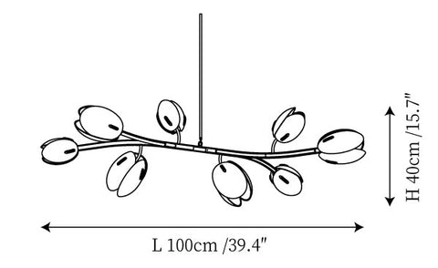 8-Lights : L 39.4″ x 15.7″ x H 15.7″