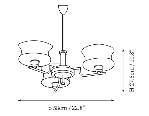 3Heads: ∅ 22.8″ x H 10.8″ / Dia 58cm x H 27.5cm