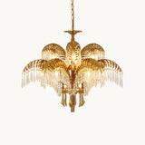Lámpara de Araña Brass Palm Leaf Crystal