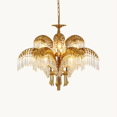 Lámpara de Araña Brass Palm Leaf Crystal
