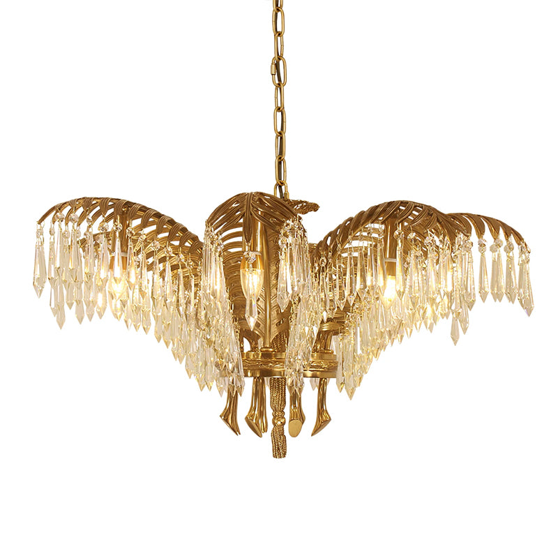 Brass Palm Leaf Crystal Chandelier