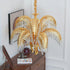 Brass Palm Leaf Crystal Chandelier