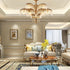 Brass Palm Leaf Crystal Chandelier