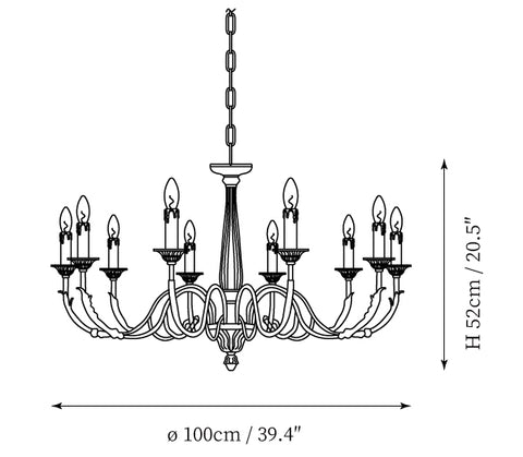 10Heads: ∅ 39.4″ x H 20.5″ / Dia 100cm x H 52cm