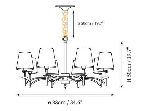 Devona Traditional Chandelier — Dimension drawings 2