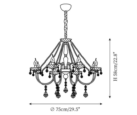 8-Lights: ∅ 29.5″ x H 22.8" / Dia 75cm x H 58cm