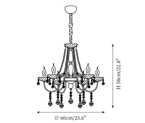 6-Lights: ∅ 23.6″ x H 22.8" / Dia 60cm x H 58cm