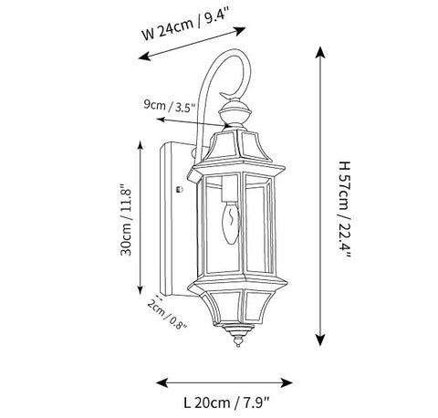 L 7.9″ x W 9.4″ x H 22.4″ / L 20cm x W 24cm x H 57cm