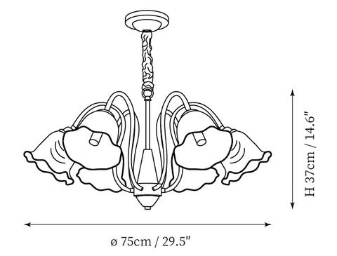 6Heads: ∅ 29.5″ x H 14.6″ / Dia 75cm x H 37cm