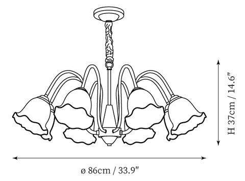 8Heads: ∅ 33.9″ x H 14.6″ / Dia 86cm x H 37cm