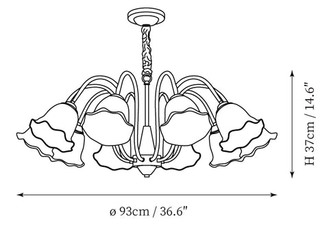 10Heads: ∅ 36.6″ x H 14.6″ / Dia 93cm x H 37cm
