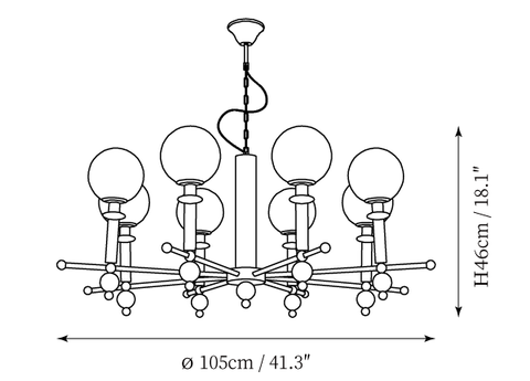 8 Luminaires : ∅ 41.3″ x H 18.1″ / Dia 105cm x H 46cm