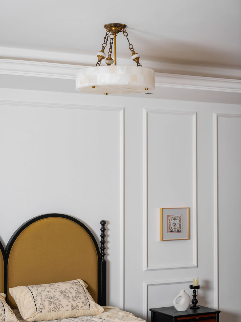 Grid Round Alabaster Ceiling Light