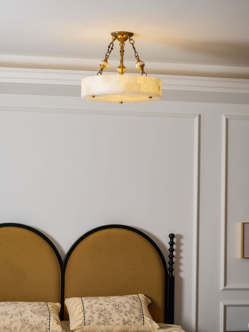 Grid Round Alabaster Ceiling Light