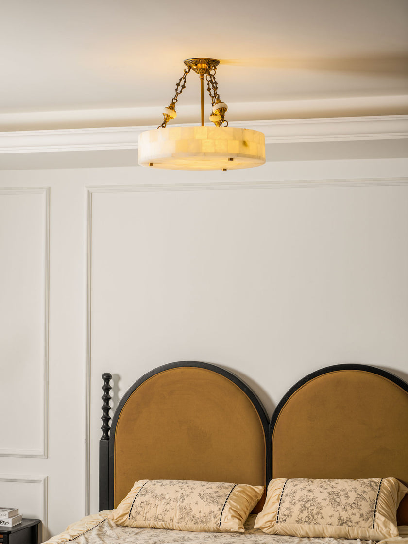 Grid Round Alabaster Ceiling Light