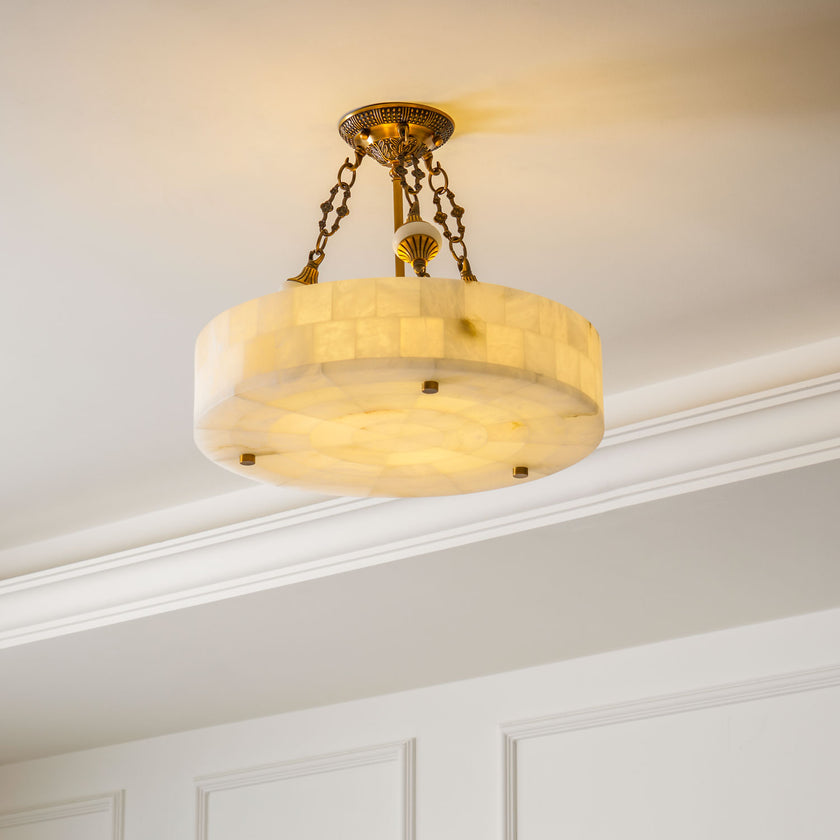 Grid Round Alabaster Ceiling Light