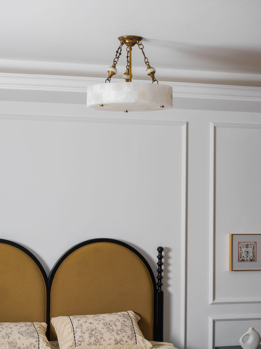 Grid Round Alabaster Ceiling Light