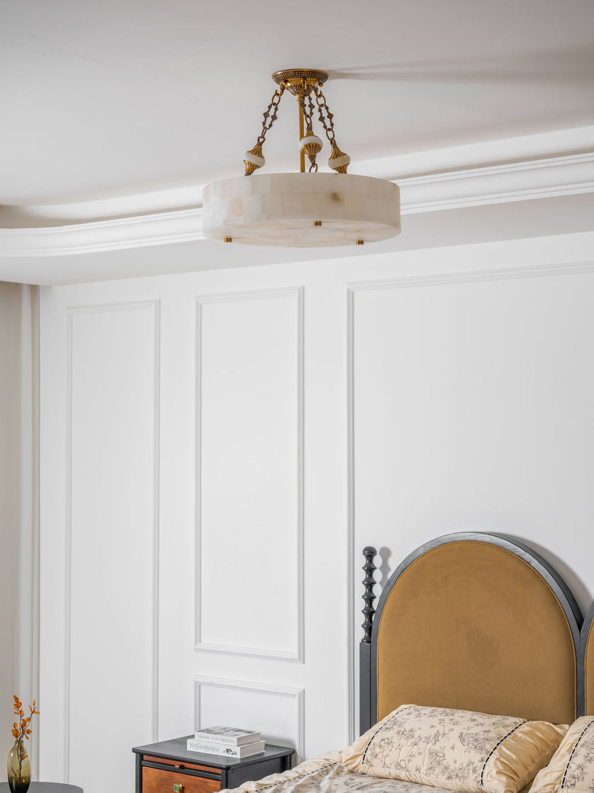 Grid Round Alabaster Ceiling Light