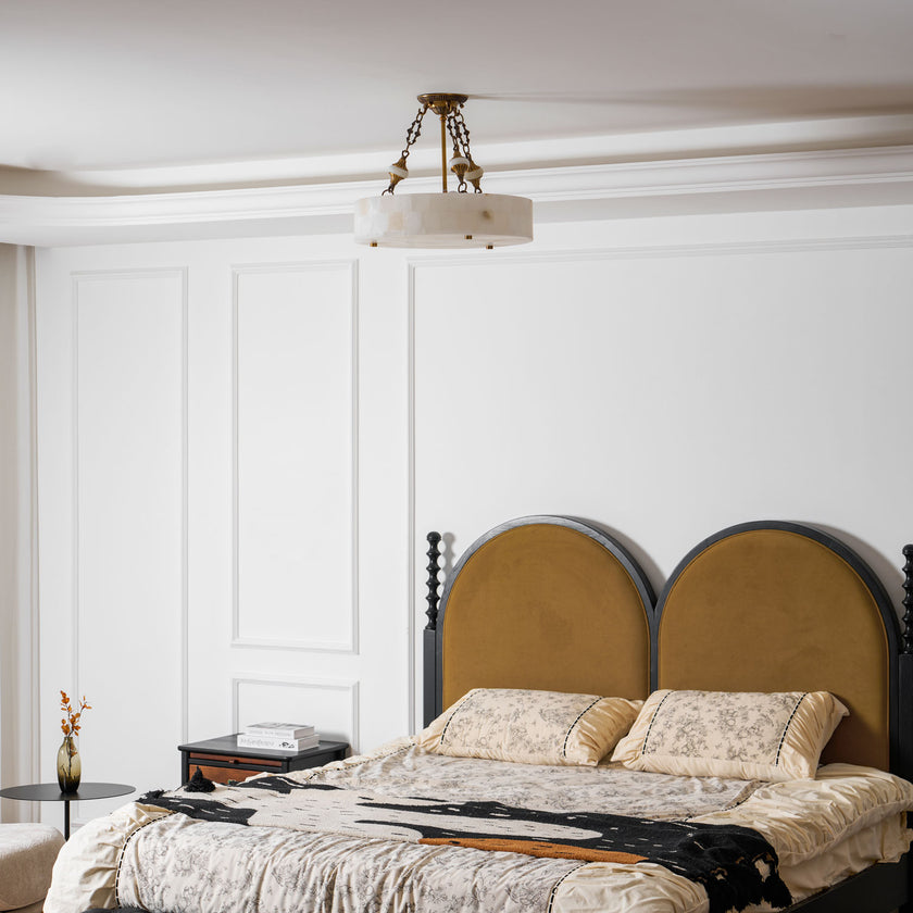 Grid Round Alabaster Ceiling Light