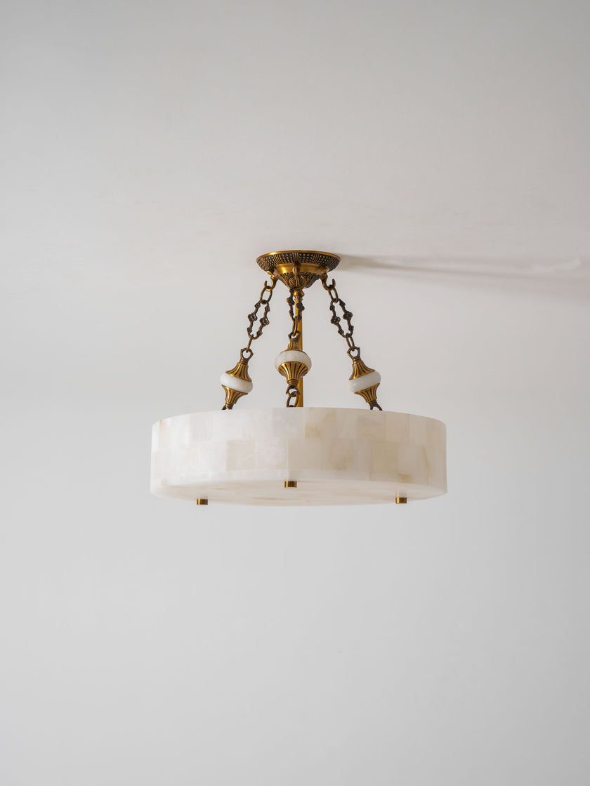 Grid Round Alabaster Ceiling Light