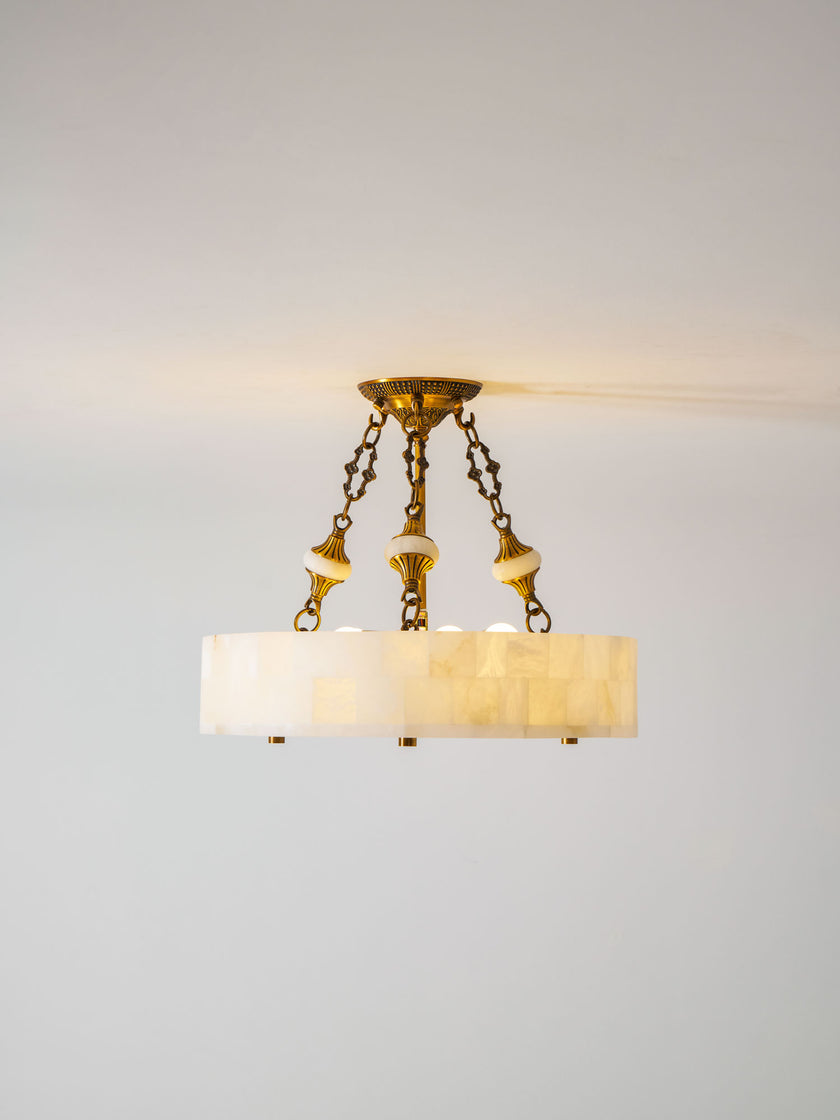 Grid Round Alabaster Ceiling Light