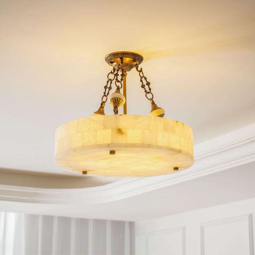 Grid Round Alabaster Ceiling Light