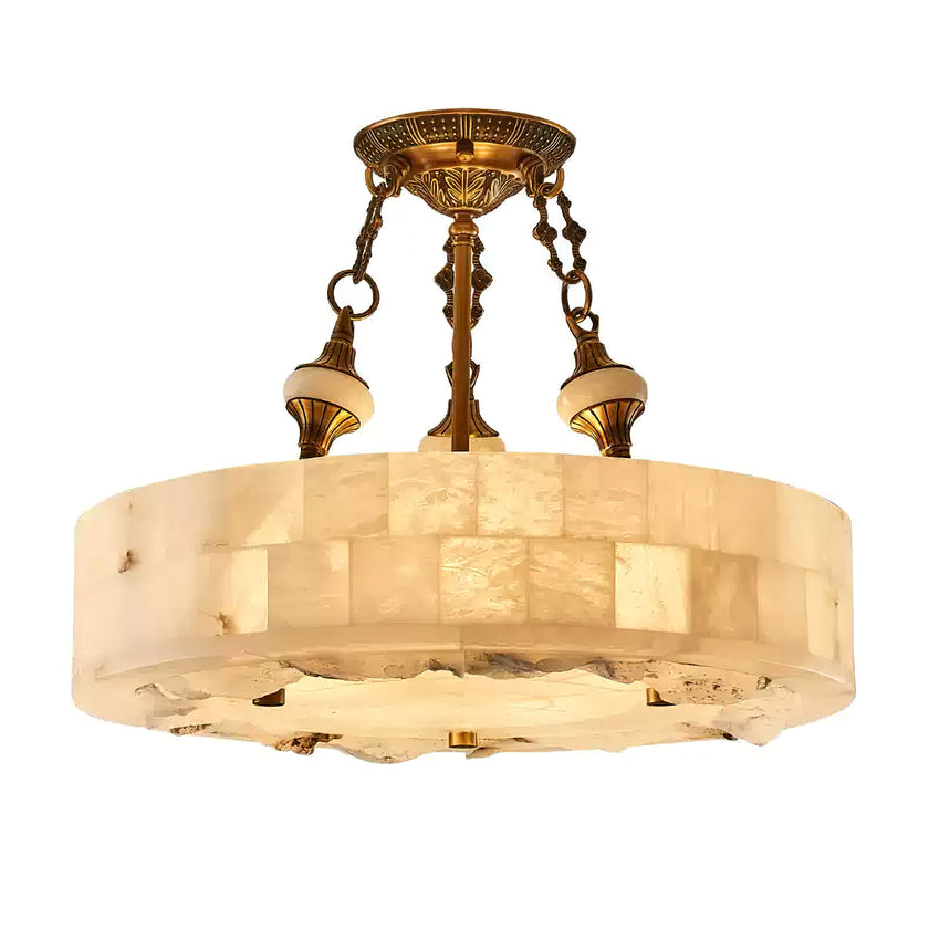 Grid Round Alabaster Ceiling Light