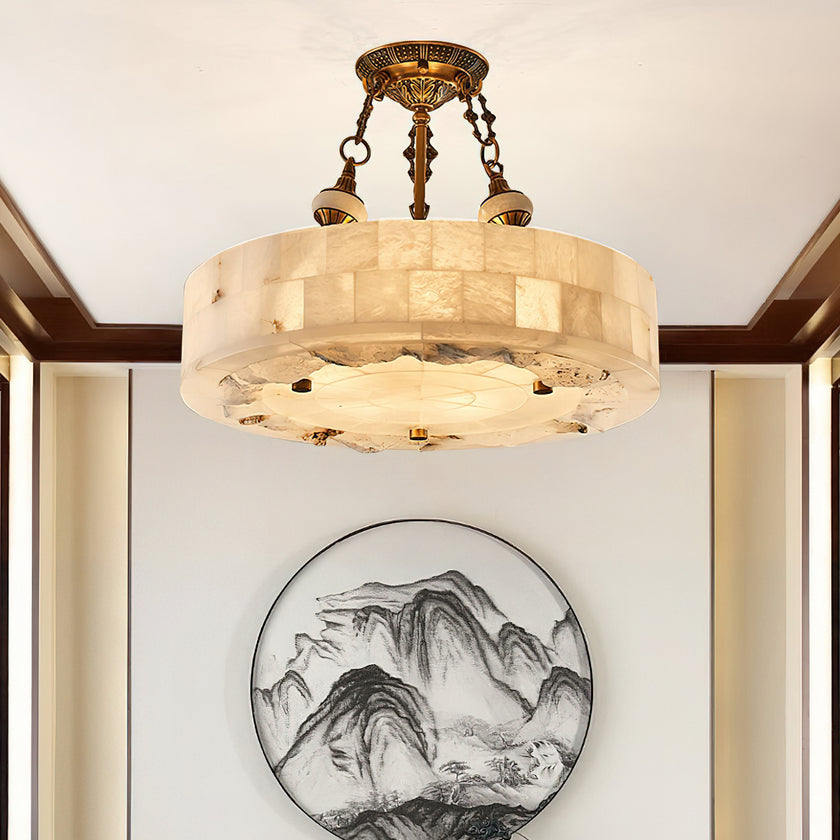 Grid Round Alabaster Ceiling Light