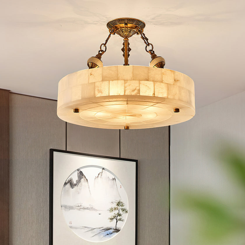 Grid Round Alabaster Ceiling Light