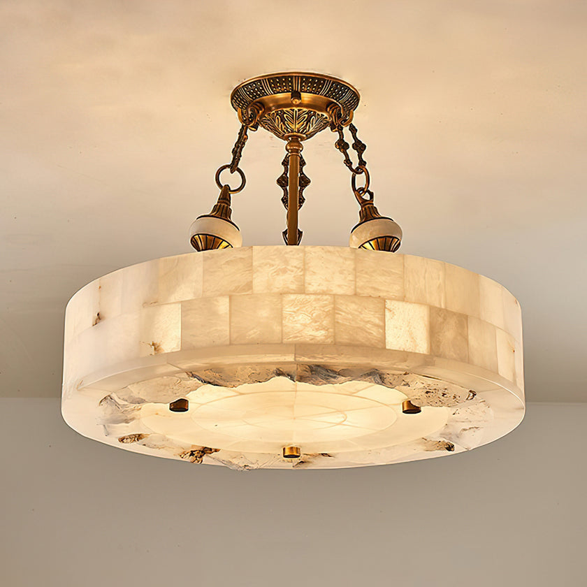 Grid Round Alabaster Ceiling Light